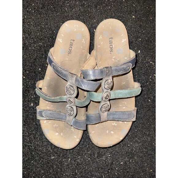 TAOS Prize Women’s 8 Pewter Silver Gray Sandals Leather Slip on Comfort Shoes - Picture 6 of 7